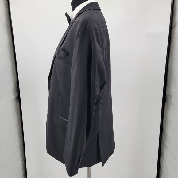 Calvin Klein Mens Black 100% Wool Satin Lapel Dbl Vent Formal Tuxedo Jacket 44R - Picture 4 of 13